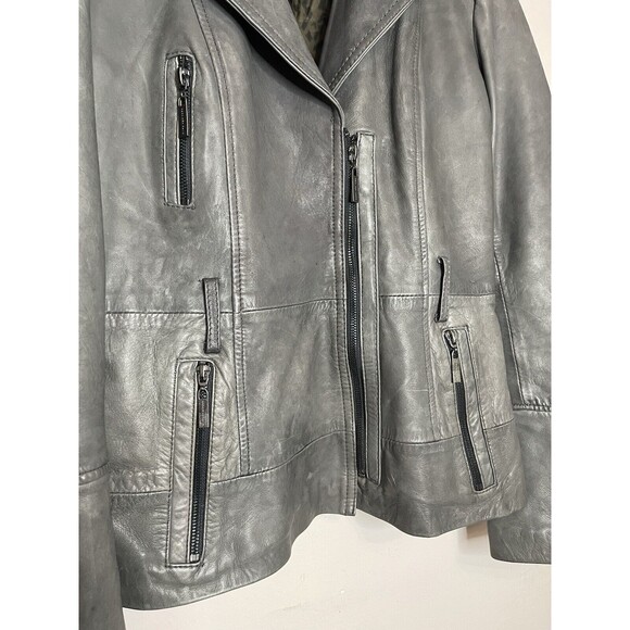 MARC NEW YORK  ANDREW MARC Womens Small Gray Moto Leather Jacket Zipper Chic - Picture 4 of 9